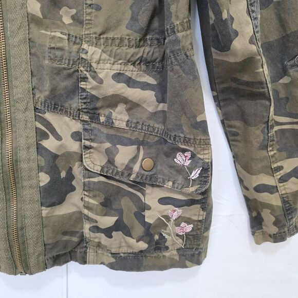Womens Camo Jacket Utility Cargo Floral Embroidered Cotton Med Ashley by 26 Intl - Picture 4 of 14